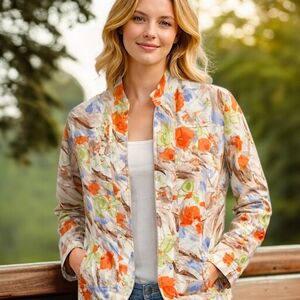 Coldwater Creek Floral Abstract Jacket 10 M Colorful Textured Watercolors Damask